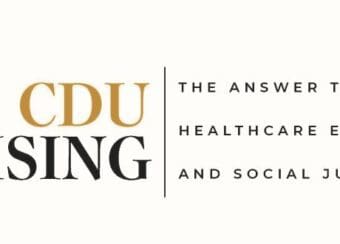 CDU Rising Logo, CDU's comprehensive campaign to raise $75 million to support the University’s vision of achieving a world without health disparities.