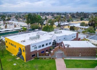 Aerial image of CDU campus building, HBCU