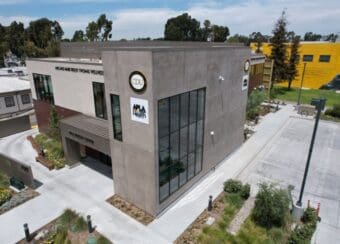 Drone photo of the new APLA Health Center building, west side of the CDU campus.