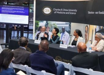Panel during the University Forum that Addressesed Health Disparities facing Black Californians in the CDU Cobb lobby.
