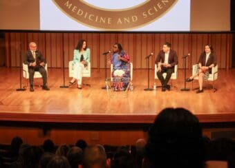 CDU President Dr. David Carlisle moderates President's Breakfast panel with Nana Gyamfi, Efrain Talamantes, Sonja Diaz, plus Pulitzer Prize and Peabody award-winning keynote speaker Caitlin Dickerson.