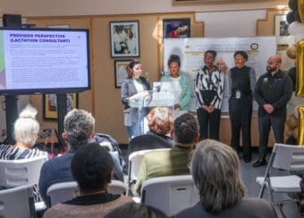 CDU students were also present and gave presentations around reproductive justice, postpartum depression, prenatal yoga, and breastfeeding.
